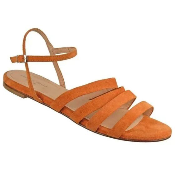 CHARLES DAVID Sandals women's Size 40 / 9 Orange Tan Strappy Ankle Strap Suede - Picture 1 of 4